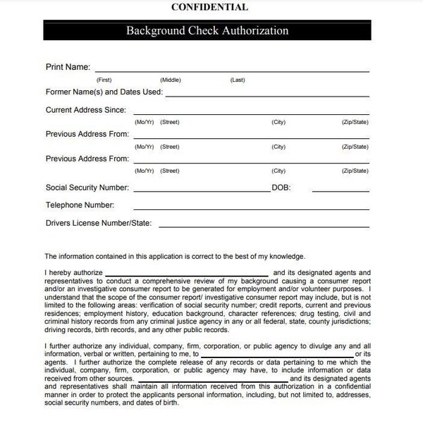 Background Check Authorization Form