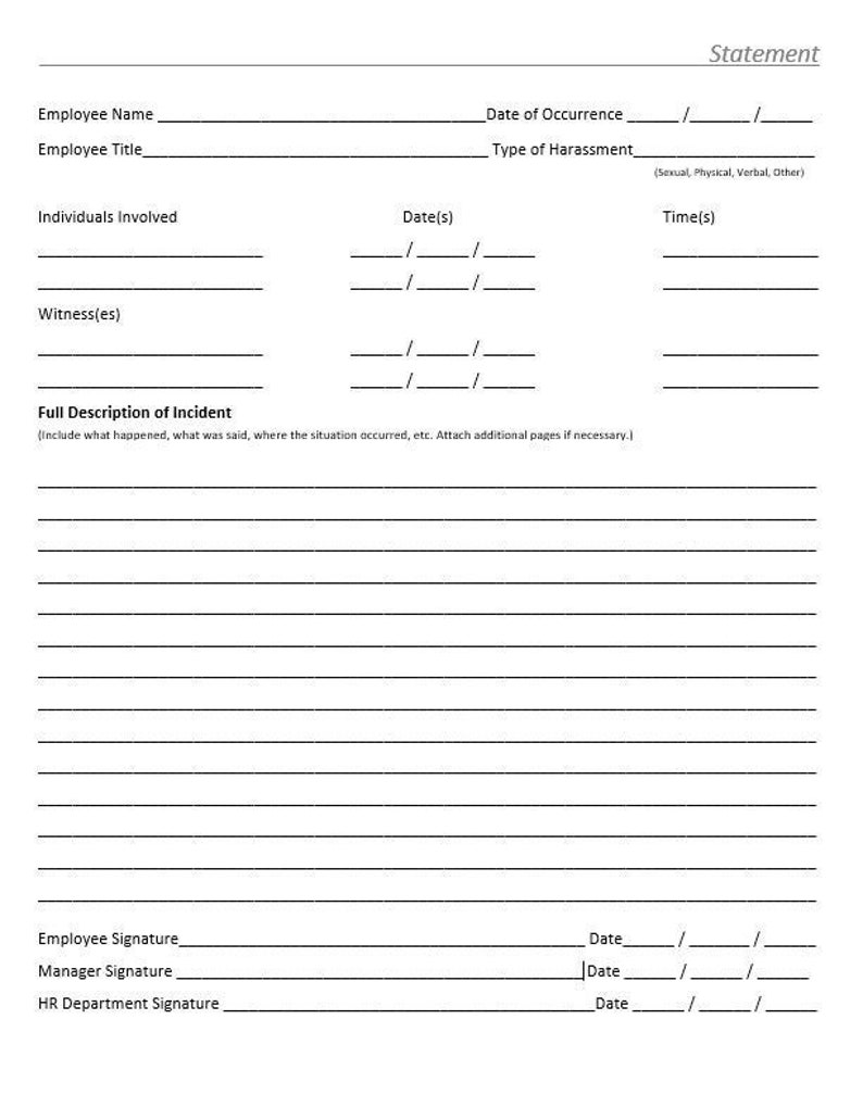 Employee Complaint Statement Form - Etsy