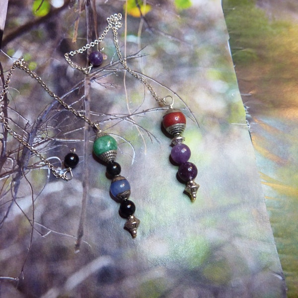 Pendule divinatoire parsi, perles tibétaines, perles argent - pendule de créateur - lépidolite tourmaline noire pierres naturelles