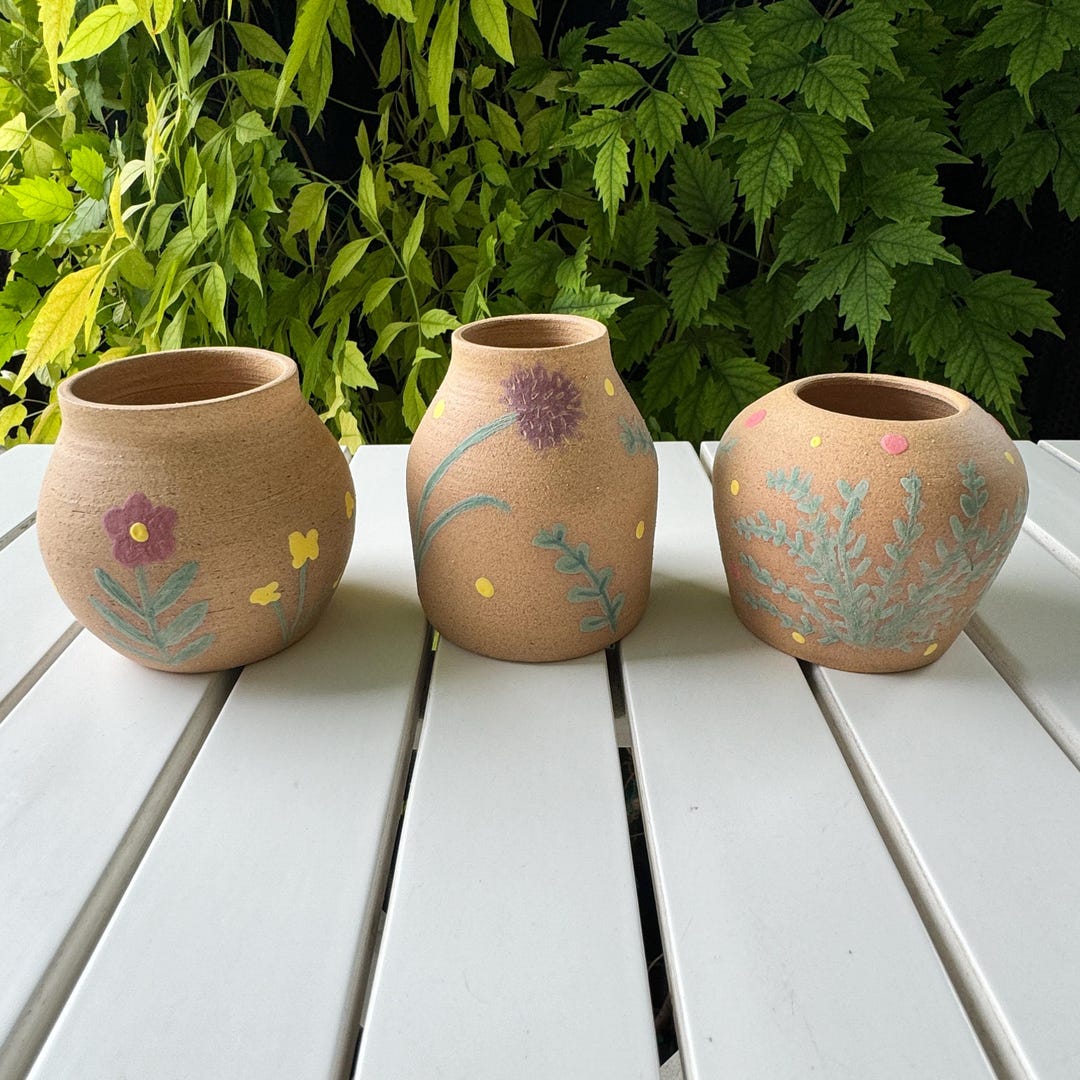 Handmade Ceramic Bud Vase Set – Floral Painted Pottery, Rustic Decor - Etsy