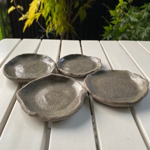 Grey Stoneware Ring Dishes Espresso plate Transparent Glaze [Handmade / Pottery / Ceramics / Gift / Minimalist / Scandi / Japandi / Nordic]