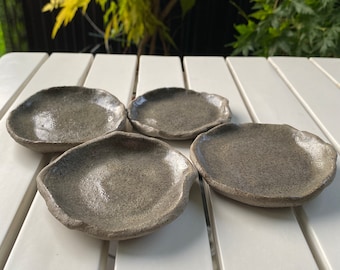 Grey Stoneware Ring Dishes Espresso plate Transparent Glaze [Handmade / Pottery / Ceramics / Gift / Minimalist / Scandi / Japandi / Nordic]