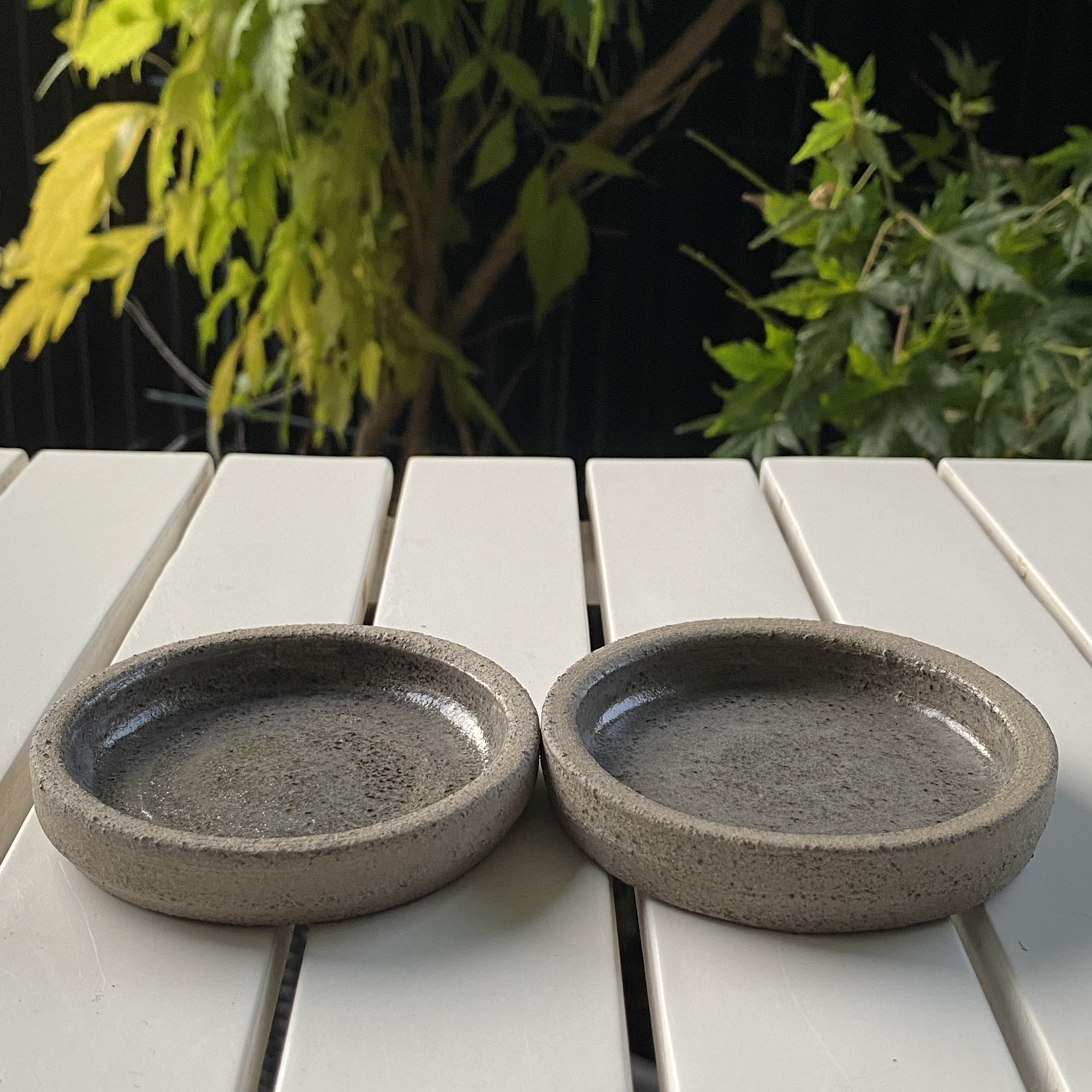 Grey Stoneware Espresso Saucers Ring Dish Transparent Glaze [Handmade / Handthrown Pottery / Ceramics / Gift / Minimalist / Scandi / Japandi