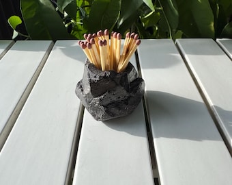 Hand Carved Stoneware Matchstick Holder – Rustic Black Rock Striker Rock 15