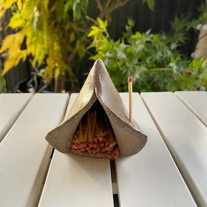 Match Holder Tent Grey with Brown Glaze Glastonbury Woodstock Burning Man [Handmade Pottery Ceramic Camping Gift Minimalist Scandi Japandi ]