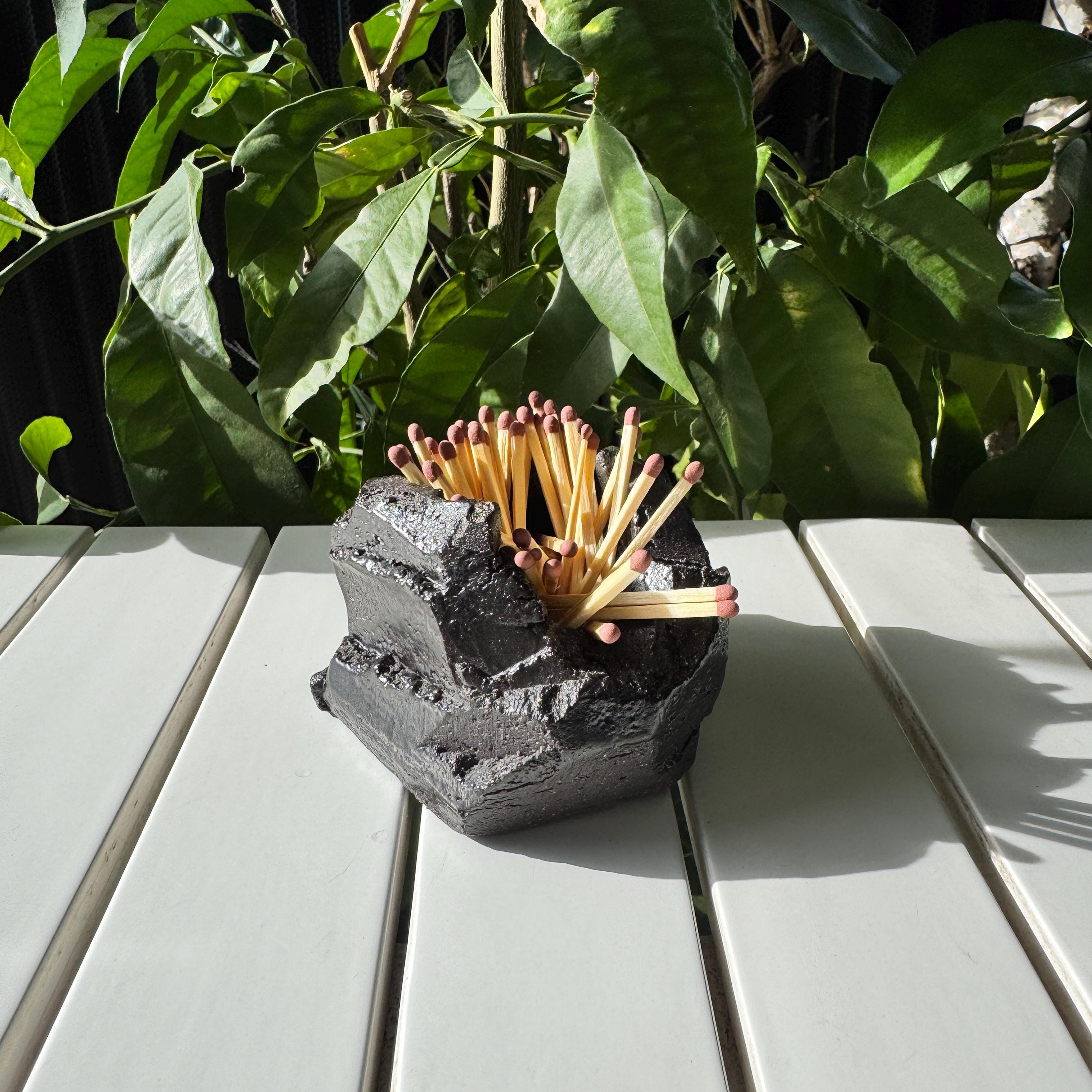 Hand Carved Stoneware Matchstick Holder, Rustic Rock Striker