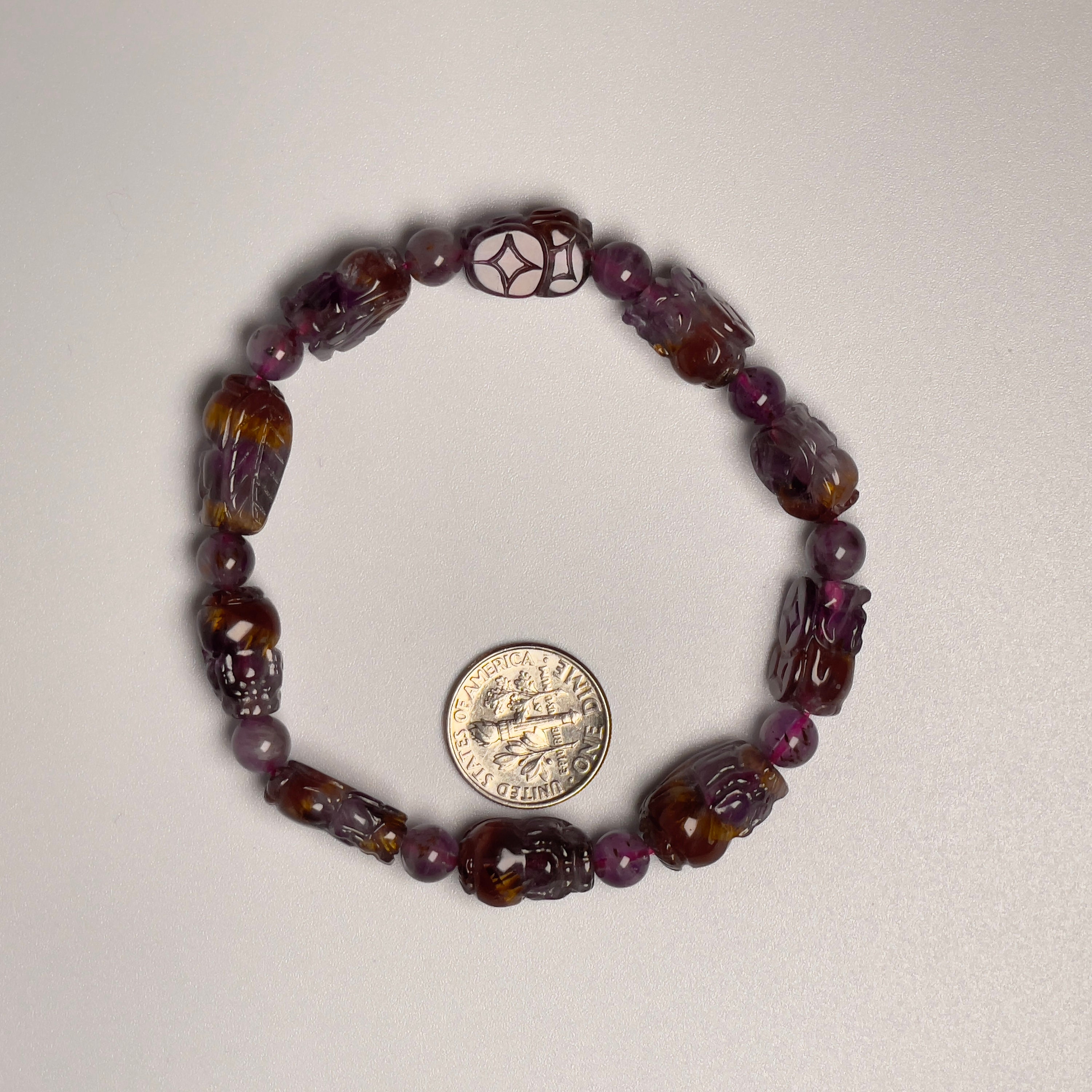 Black Onyx & Pink Blue Ryukyu Fluorite Glass Bracelet