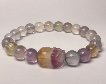 Stonelry Natural Rainbow fluorite Beaded Bracelet with One Pixiu (8+mm) #3281009708