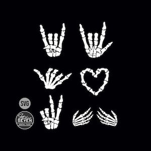 Paquete de svg de manos de esqueleto, calavera, mano de roca, svg de hueso de corazón, manos de hueso, lindo, moderno, halloween, aterrador, huesos, corazones, png, sublimación