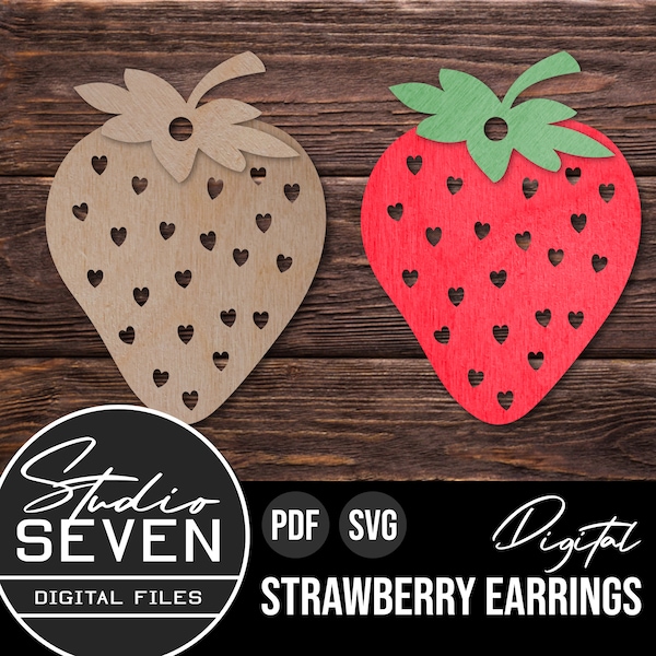 Strawberry earring svg, Laser cut file for Glowforge Cricut Silhouette, Strawberry laser cut file, strawberry earrings, strawberry svg, pdf