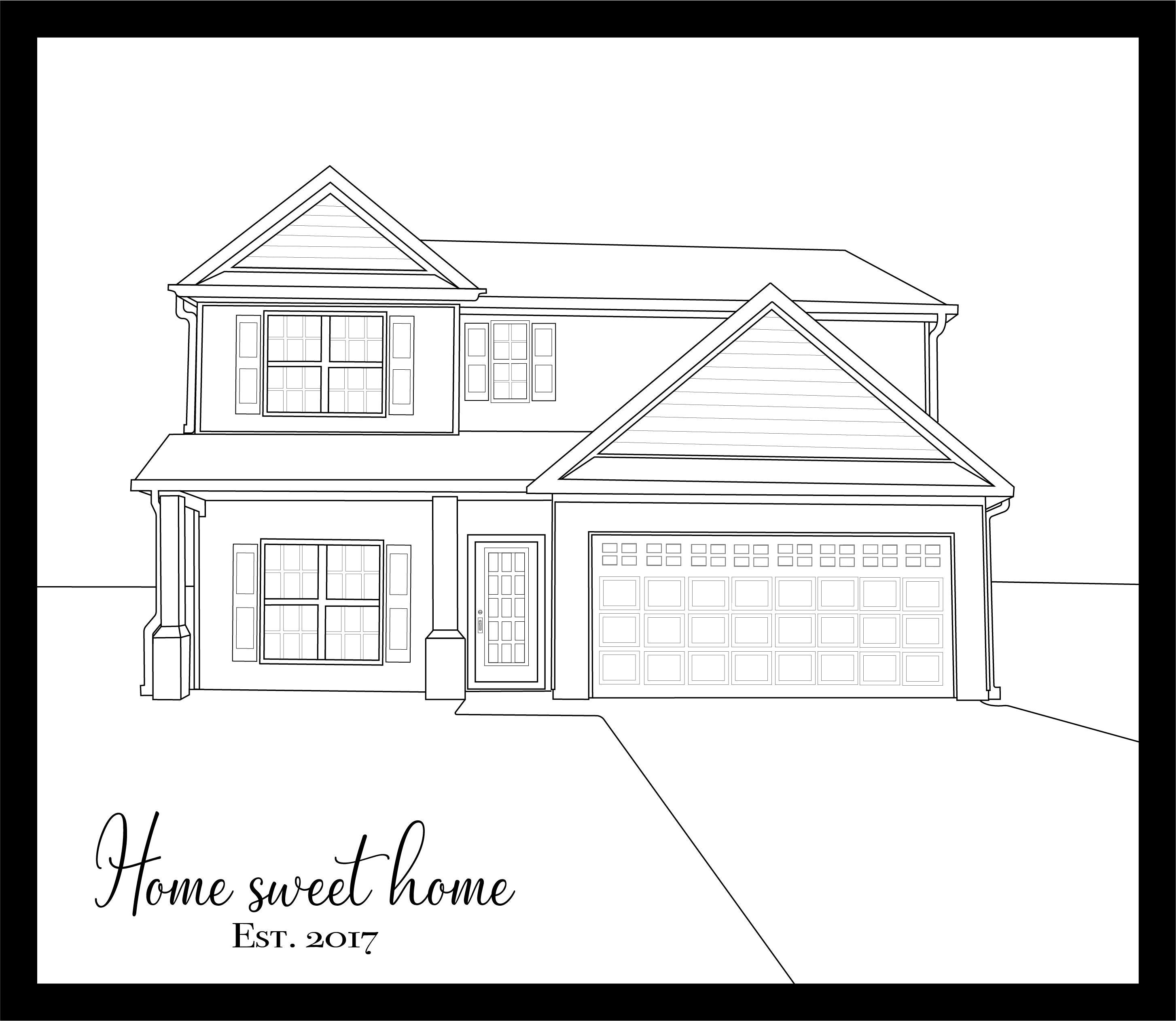 Digital House Drawing/ House Outline/ Digital Art/ Housewarming Gift ...