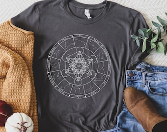 Metatron's Cube Shirt, Zodiac Shirt, Astrology Shirt, Metatron's Cube, Yoga Shirt, Mystical Shirt, Sacred Geometry Shirt, Zodiac Gift