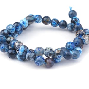 8mm, Azure Agate Beads, Blue, Round, 15-Inch Strand