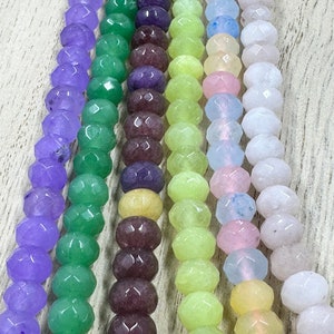 8x5mm, Faceted, Jade Rondelles, Mixed Colors, 15 Inch Strand, 73 Beads