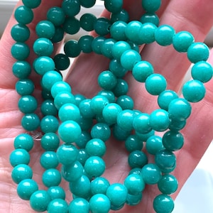 6mm, Medium Green, Dyed Jade Beads, 66 Beads, 16 Inch Strand