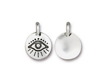 Antique Silver Evil Eye Charm, TierraCast, Round Pendant