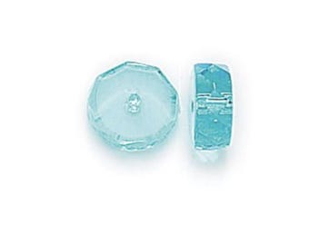 Aqua Czech Glass Faceted Rondelle Beads (8x4mm, 25 Beads)