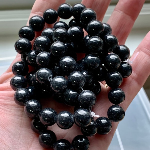 10mm,  Black Jade Beads, 40Beads, 16 Inch Strand