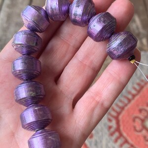 15x18mm, Handmade Metallic Purple Drum Shaped Paper Beads, Water Resistant