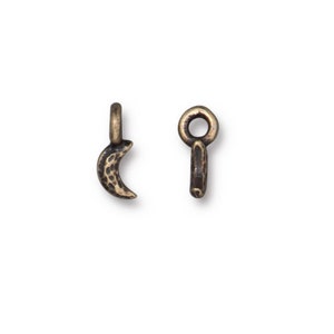 10mm, High Quality, TierraCast, Diminutive Crescent Moon Charm, Oxidized Brass Plate, 2 Pieces