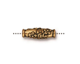 14.75x4.75mm, High Quality, TierraCast, Wild Rose Barrel Bead, Antiqued Gold Plate, 1 Piece