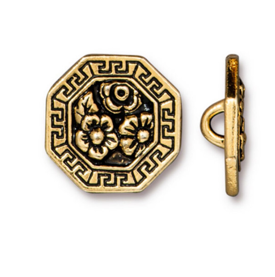 Antique Gold Blossom Button, Tierracast, Greek Key Detail (17.5mm) - Etsy