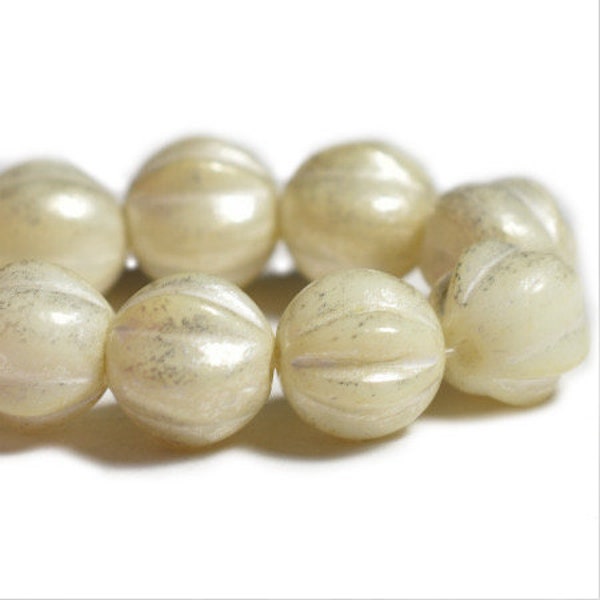 5mm, Melon, Yellow Ivory With Mercury Finish, Czech Glass Beads, 25 Beads