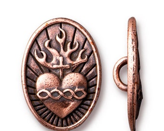 TierraCast, Sacred Heart Button, Antiqued Copper Plate, Shank Button