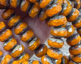 Czech Glass Orange Opaline Rondelle Beads Picasso Finish (25 Beads)