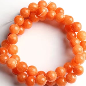 10mm, Round, Orange, Jade Beads, 40 Beads