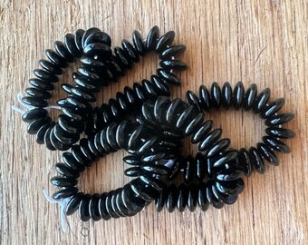 10mm, Czech Glass Disc Beads, Jet Black, Opaque, Spacer Beads, 25 Beads