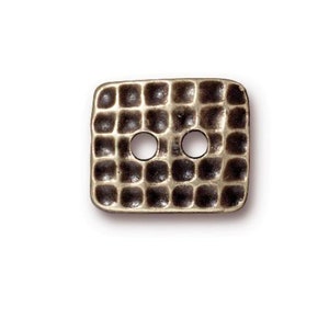 15mm, High Quality, TierraCast, Hammer Tone Rectangle Button, Oxidized Brass Plate, 2 Pieces