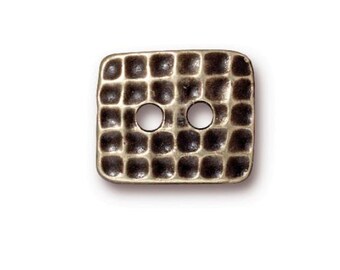 Oxidized Brass Hammered Rectangle Button, TierraCast (2 Pieces)