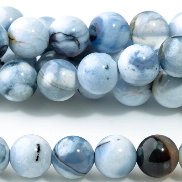 10mm, Blue White Porcelain Agate, Round, Matte, 15-Inch Strand