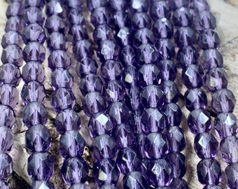 6mm, Czech Glass Rondelles, Transparent Purple Faceted, 25 Beads