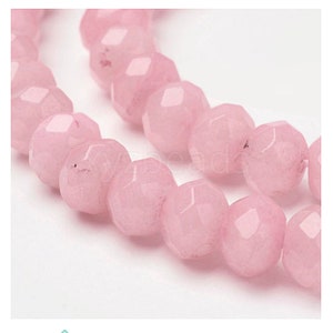 8x5mm, Faceted, Pink Jade Rondelle Beads, 15 Inch Strand, 64 Beads