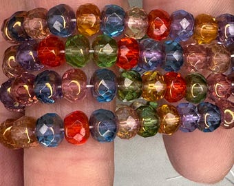 Czech Glass Beads Gem Cut Rondelle Copper Multi Color Mix 6x4mm (25pcs)