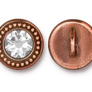12.3mm, High Quality, TierraCast Copper Plate Beaded Button With Crystal, 1 Piece