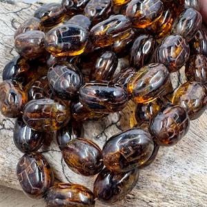 14x10mm, Premium Czech Glass, Scarab Bead, Brown,  Transparent, Picasso Finish, 6 Beads