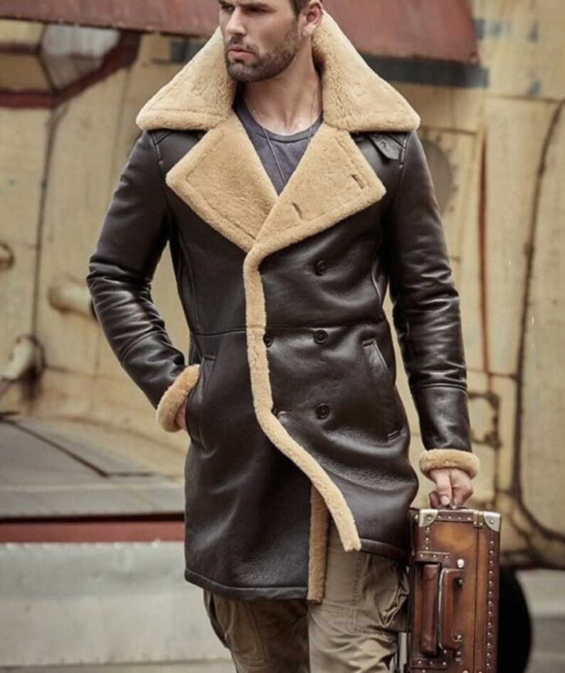 Men's Fur Lined Brown Real Leather Long Coat /handmade Etsy