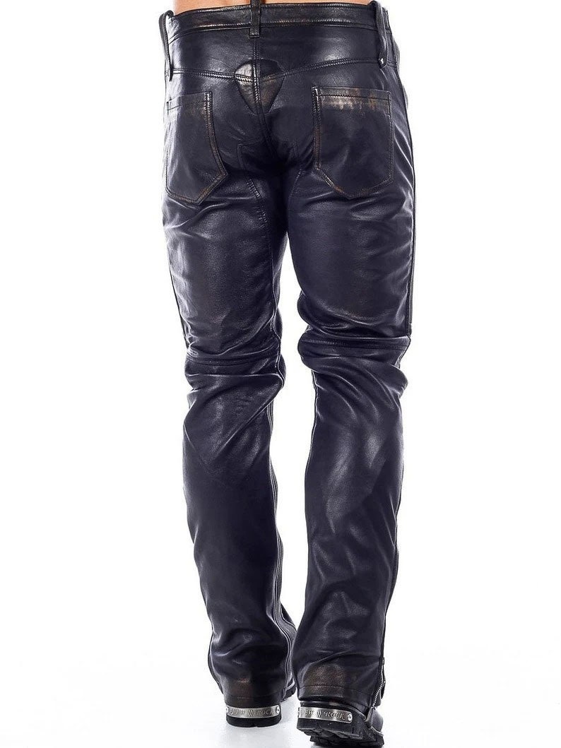 Men's Hot Genuine Leather Pants Nightclub Motorcycle - Etsy