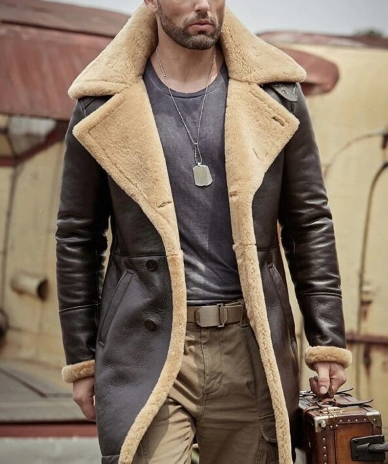 Men's Fur Lined Brown Real Leather Long Coat /handmade Etsy
