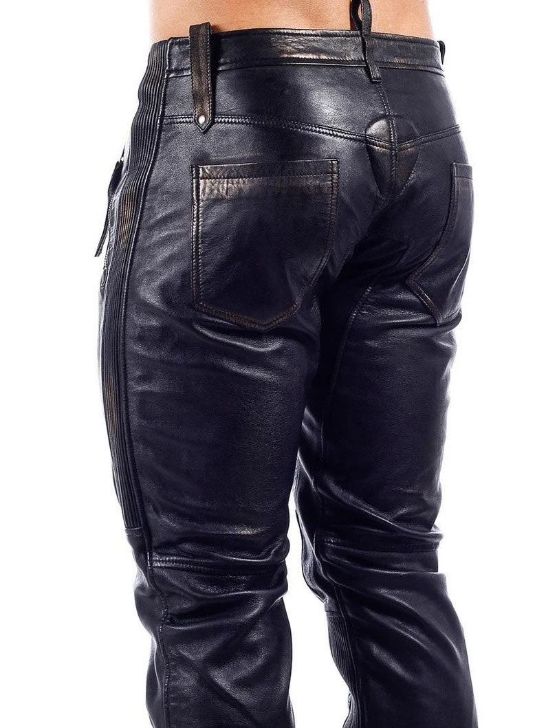 Men's Hot Genuine Leather Pants Nightclub Motorcycle - Etsy