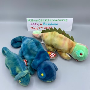 Iggy & Rainbow Vintage Ultra Rare Retirado TY Beanie Babies 1997 / Con errores de etiqueta