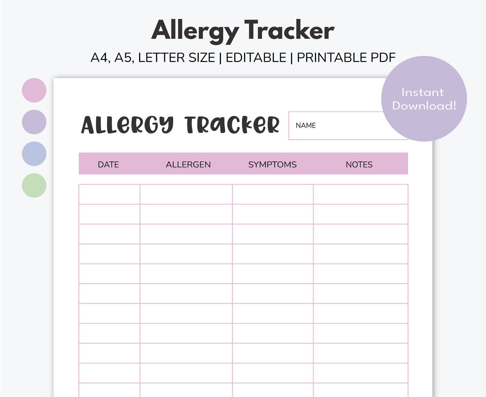 Food Allergy Printable Tracker Planner Blank Allergen Etsy Food Allergy Printable Tracker Planner Blank Allergen Etsy