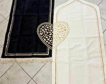Personalized Velvet Prayer Rug Set, Islamic Wedding Gift