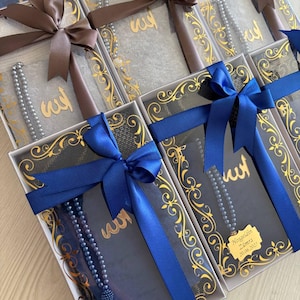 Personalisierter Gebetsteppich Geschenkset: Islamische Geschenke mit Yasin & Tasbih