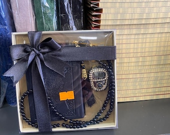 Set de regalo de Corán en cuero, cuentas de oración de perlas, regalo de boda islámico