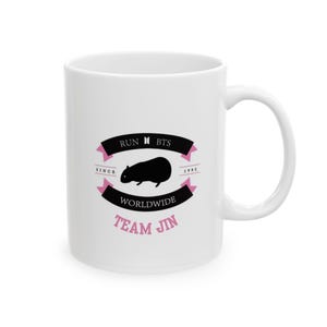 Team Kim Seokjin Jin RUN BTS Ceramic Mug, K-Pop Fan Gift, Coffee Cup, Tea Mug, Birthday Present, Office Desk Decor