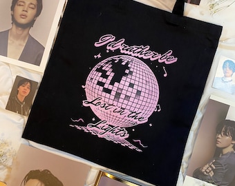 Bolso tote de lona negra con la cara de Jimin, estilo K-pop